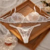 Elegant White Floral Lace Lingerie Set Women's Sexy Transparent Bra and T-back Underwear Set