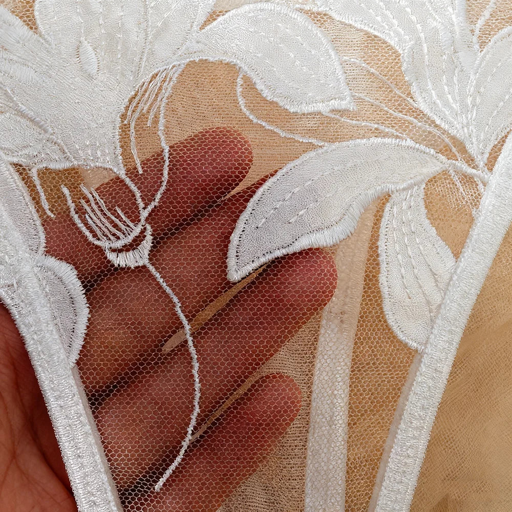 USA Stock White Floral Lace Lingerie Set Underwire Balconette Bra & Thong Two-Piece Sexy Sheer Intimates