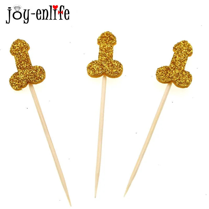 12pcs Glitter Willy Penis Cake Cupcake Topper