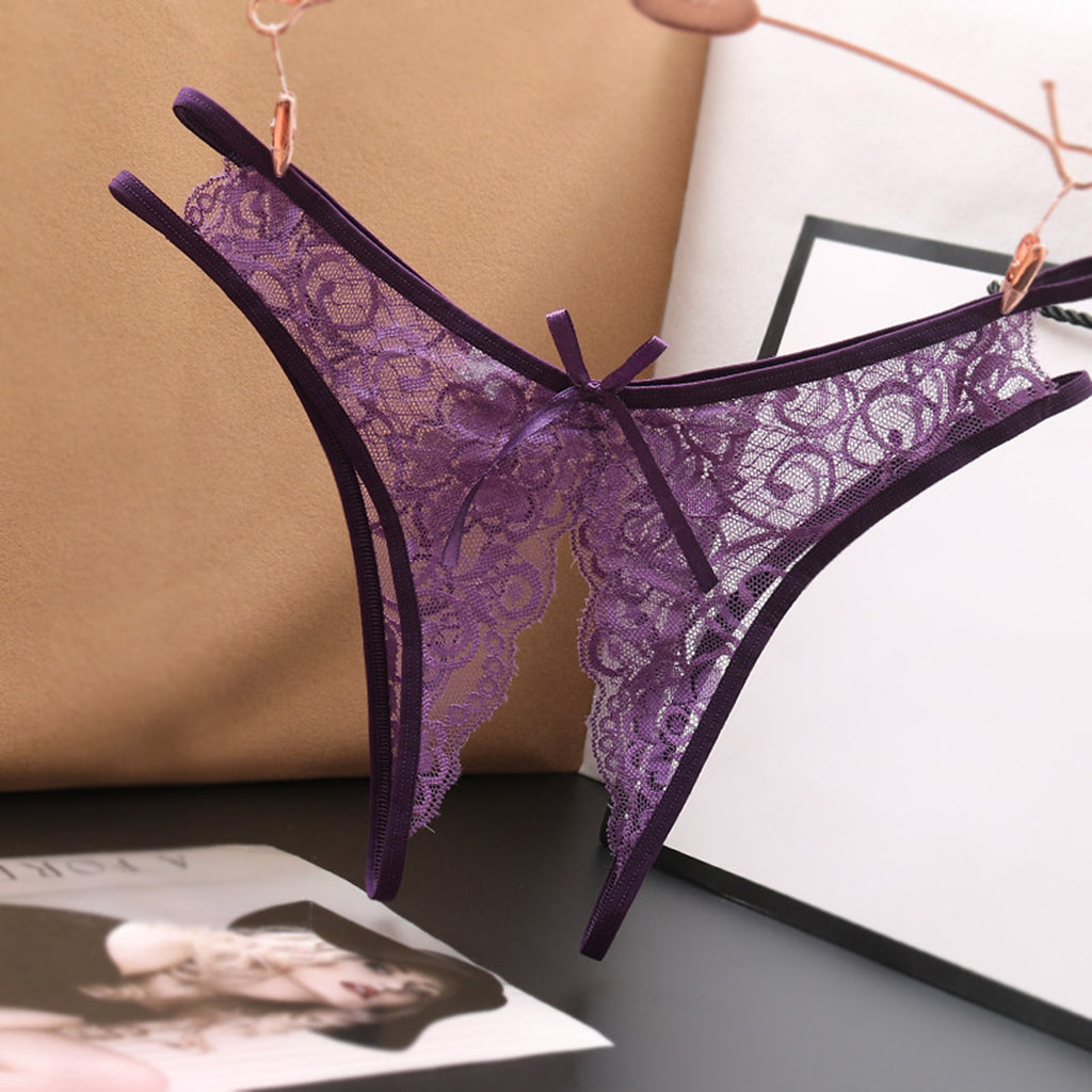 Sexy Open Crotch Panties Ladies Perspective Lace Lingerie Embroidered Bowknot Low-Waist Japanese Panties Breathable Pantys