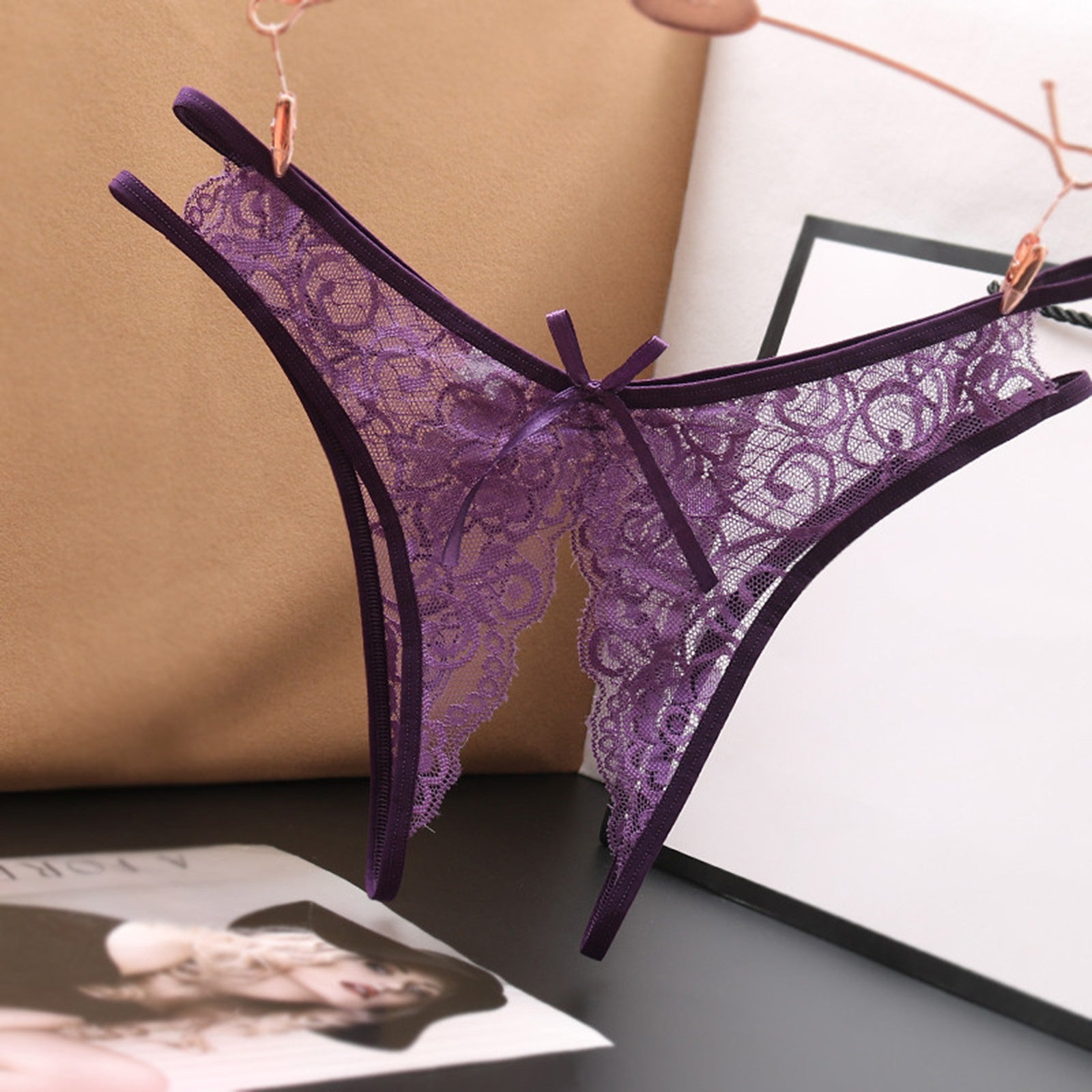 Sexy Open Crotch Panties Ladies Perspective Lace Lingerie Embroidered Bowknot Low-Waist Japanese Panties Breathable Pantys