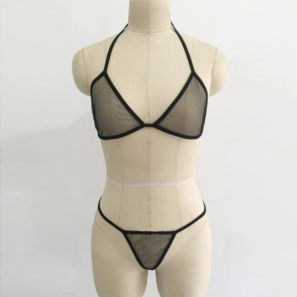 Women Transparent Mesh Sexy Lingerie Set 2pcs See Through Sexy Bra And Thong Set Pajama Sets For Women Sexy Erotic Clothing