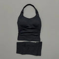 2 Pieces Shorts Yoga Set Women Backless Halter Tops High Waist Seamless Shorts Gym Suit Fitness Sportswear Workout Sets