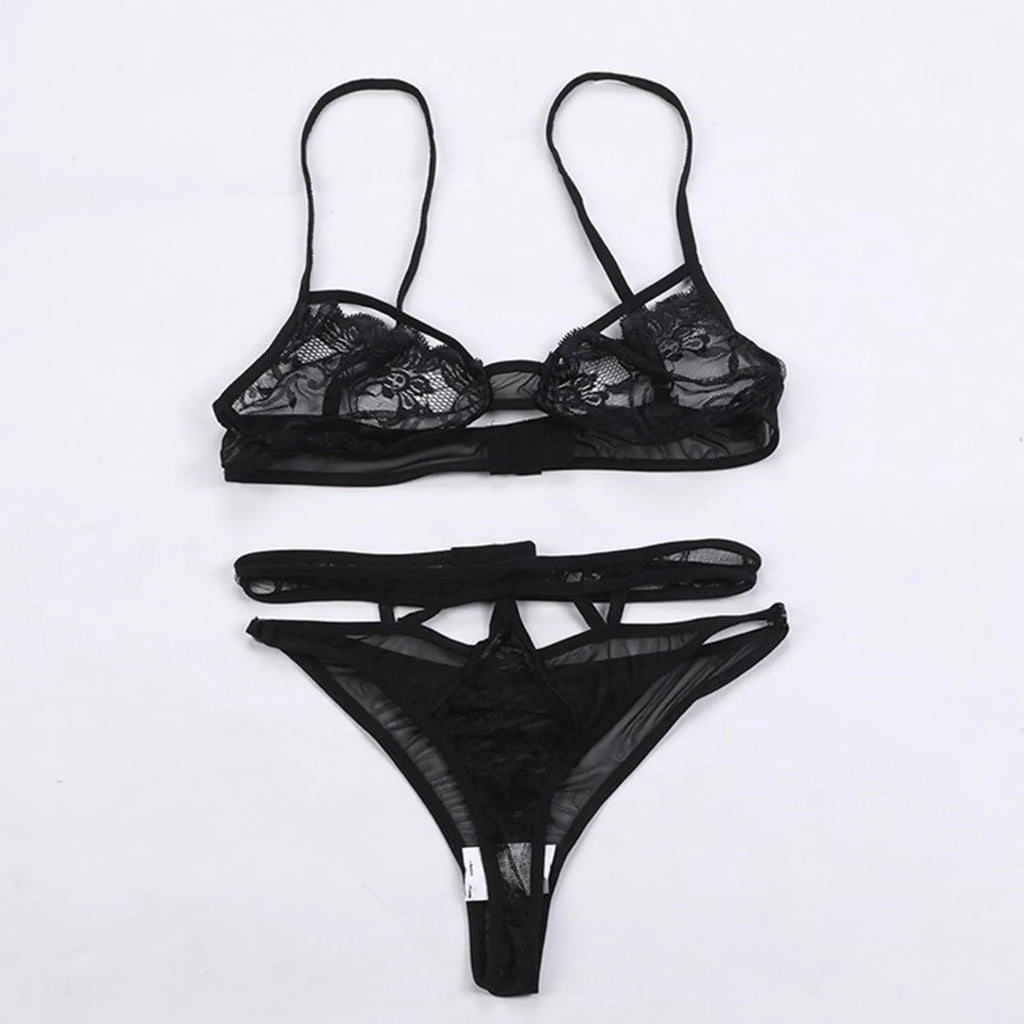 Women Lingerie Sexy Lace Crochet Cutout Embroidery Bra And High Waist Panty Set Sexy Plus Size Erotic Clothing Brassiere Set