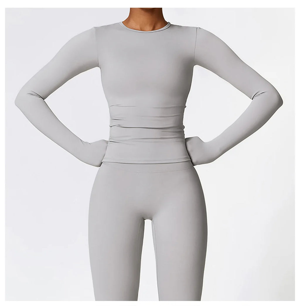 Women Yoga Solid Sports Top Long Sleeve Gym Workout Running Shirts Quick Dry Fitness Gym Sport Wear