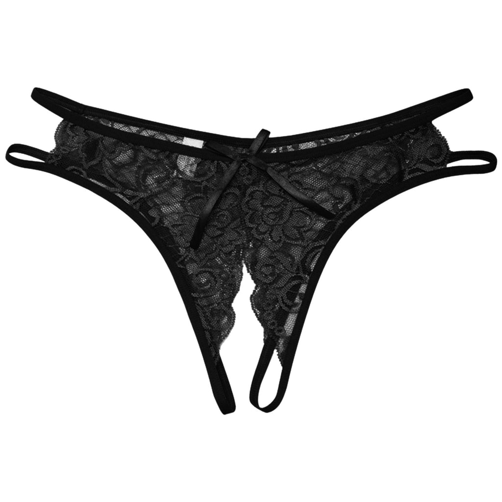 Sexy Open Crotch Panties Ladies Perspective Lace Lingerie Embroidered Bowknot Low-Waist Japanese Panties Breathable Pantys