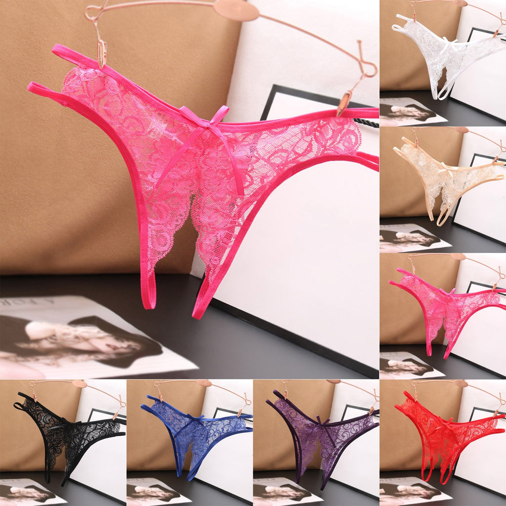 Sexy Open Crotch Panties Ladies Perspective Lace Lingerie Embroidered Bowknot Low-Waist Japanese Panties Breathable Pantys
