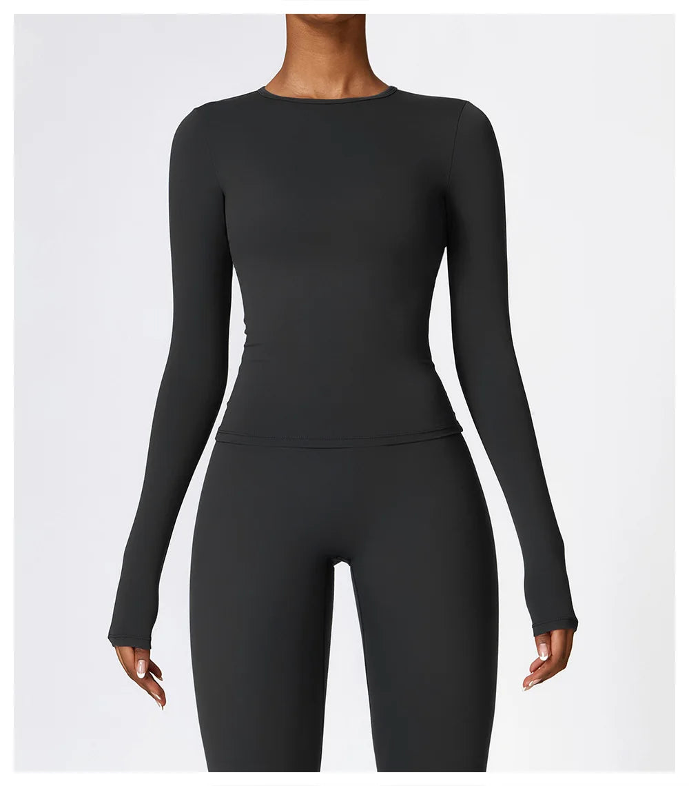 Women Yoga Solid Sports Top Long Sleeve Gym Workout Running Shirts Quick Dry Fitness Gym Sport Wear
