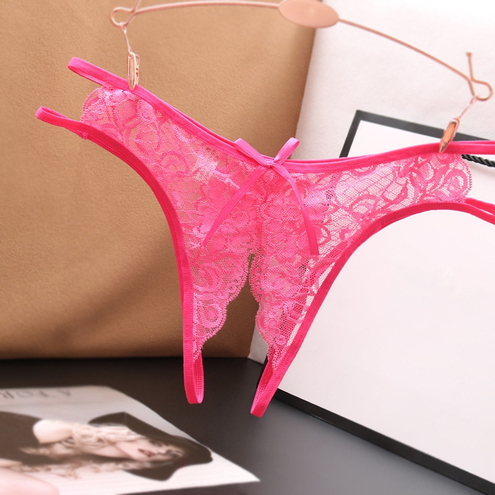 Sexy Open Crotch Panties Ladies Perspective Lace Lingerie Embroidered Bowknot Low-Waist Japanese Panties Breathable Pantys