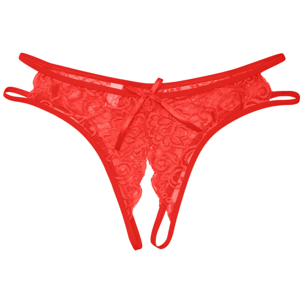 Sexy Open Crotch Panties Ladies Perspective Lace Lingerie Embroidered Bowknot Low-Waist Japanese Panties Breathable Pantys