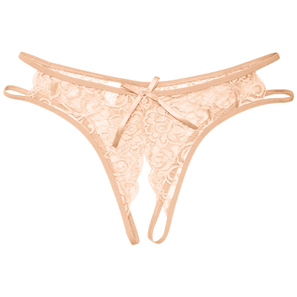 Sexy Open Crotch Panties Ladies Perspective Lace Lingerie Embroidered Bowknot Low-Waist Japanese Panties Breathable Pantys