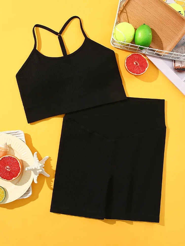 Women‘s Yoga Set High Waist Elastic Butt Lifter Leggings Seamless Running Gym Tank Top Sleeveless Fitness Sport Stretch Clothes