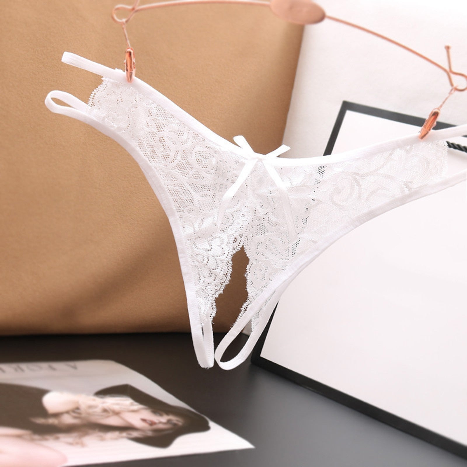 Sexy Open Crotch Panties Ladies Perspective Lace Lingerie Embroidered Bowknot Low-Waist Japanese Panties Breathable Pantys