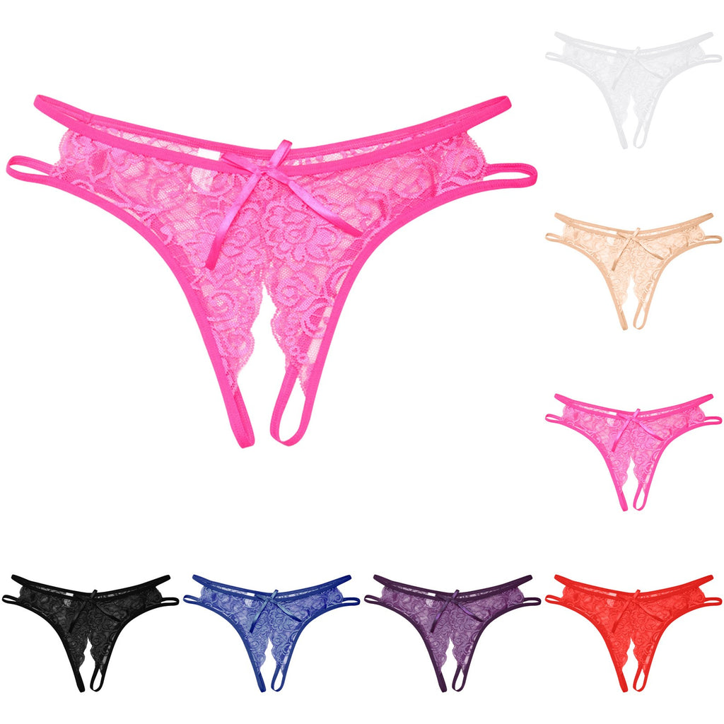 Sexy Open Crotch Panties Ladies Perspective Lace Lingerie Embroidered Bowknot Low-Waist Japanese Panties Breathable Pantys