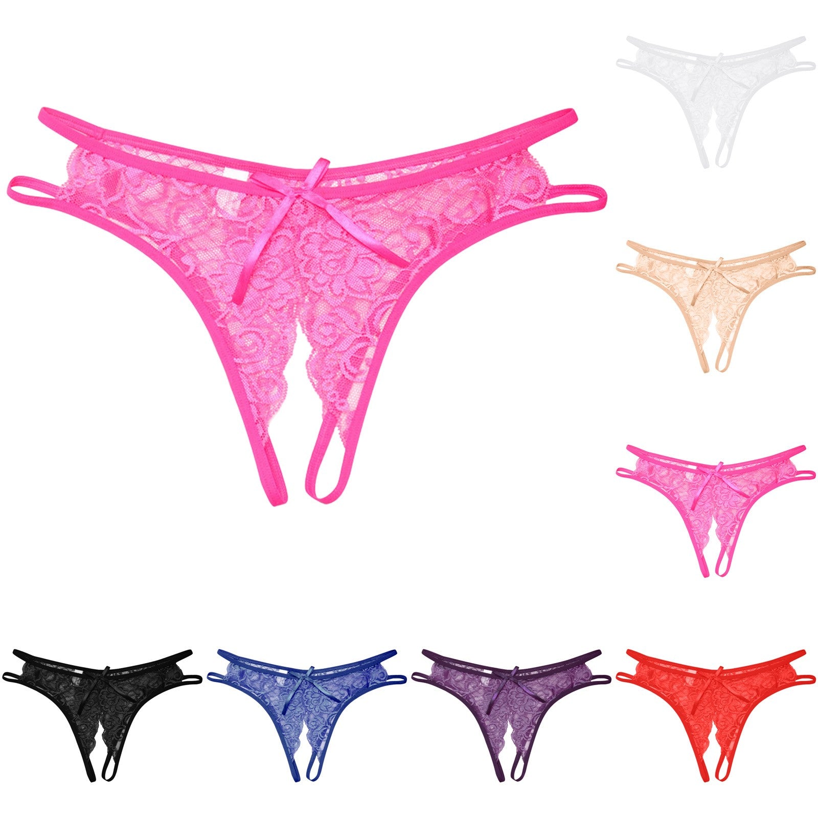 Sexy Open Crotch Panties Ladies Perspective Lace Lingerie Embroidered Bowknot Low-Waist Japanese Panties Breathable Pantys