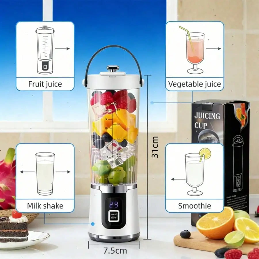 Gorgeous Portable USB charging mini blender and juicer - 3 modes, digital display, 12 blades, 15 OZ, easy to clean, sui