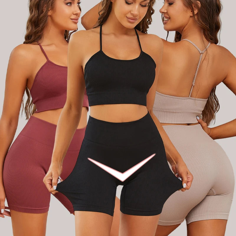 Women‘s Yoga Set High Waist Elastic Butt Lifter Leggings Seamless Running Gym Tank Top Sleeveless Fitness Sport Stretch Clothes