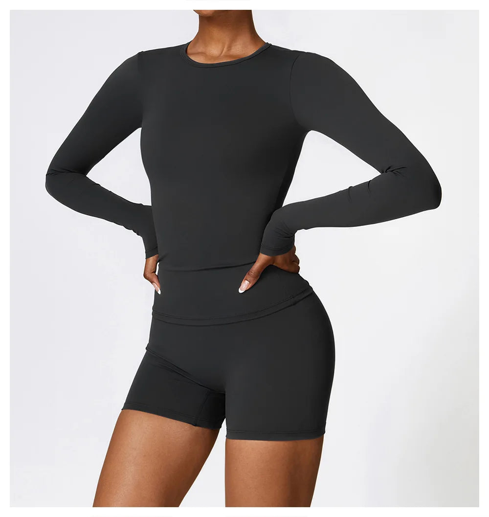 Women Yoga Solid Sports Top Long Sleeve Gym Workout Running Shirts Quick Dry Fitness Gym Sport Wear