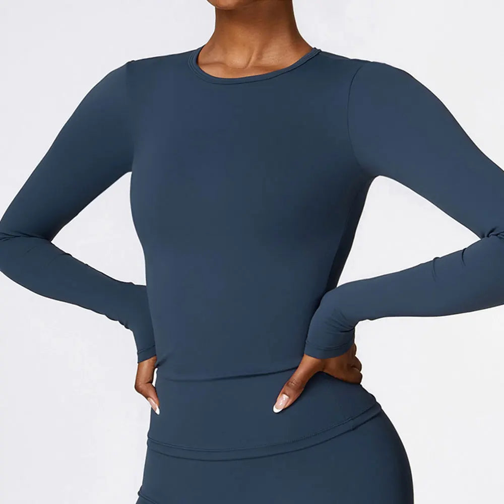 Women Yoga Solid Sports Top Long Sleeve Gym Workout Running Shirts Quick Dry Fitness Gym Sport Wear