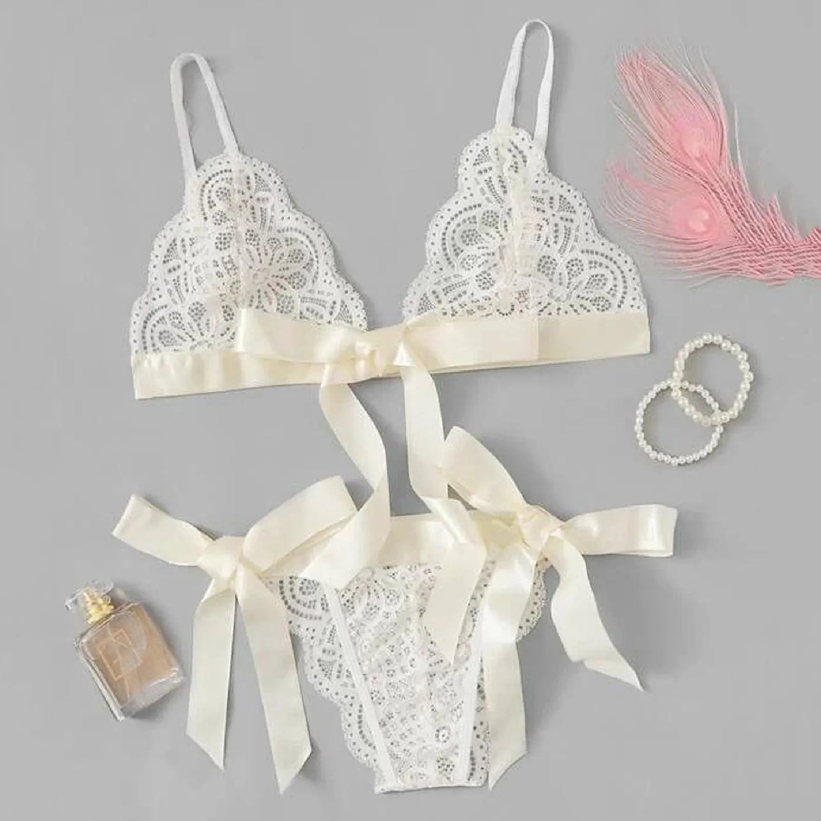 Stain Bandage Sexy Lingerie Set Transparent Lace 2 Pieces Sexy No Steel Ring Bra Panty Set Lingerie For Ladies Women'S Underwear