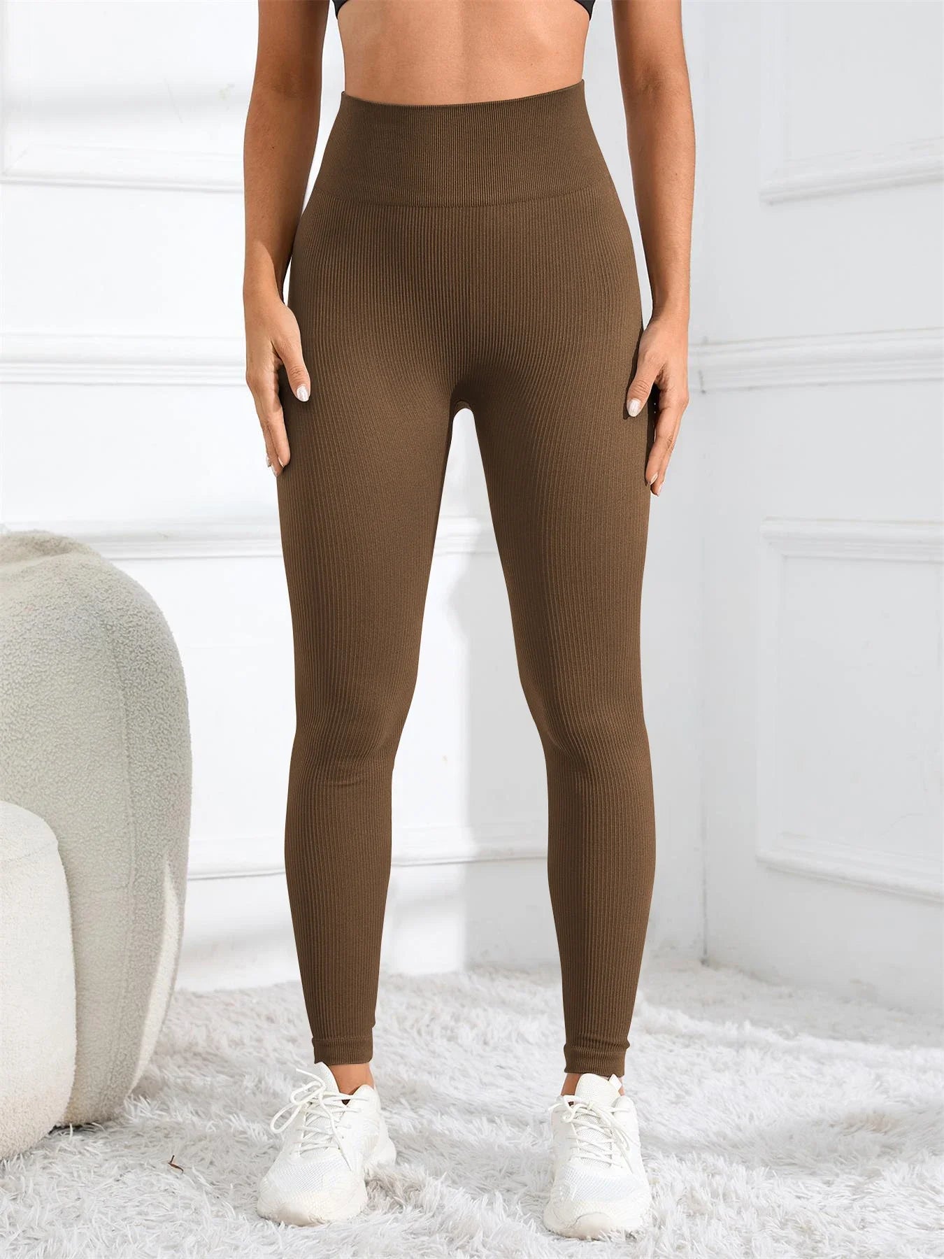 High Waisted Seamless Yoga Leggings Ribbed Sportswear Tights Fitness Apparel for Women Gym and Casual Wear for Fall & Winter
