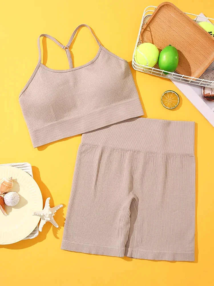 Women‘s Yoga Set High Waist Elastic Butt Lifter Leggings Seamless Running Gym Tank Top Sleeveless Fitness Sport Stretch Clothes