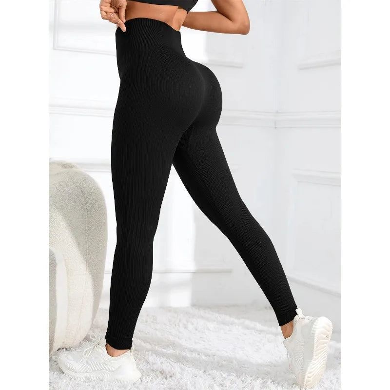 High Waisted Seamless Yoga Leggings Ribbed Sportswear Tights Fitness Apparel for Women Gym and Casual Wear for Fall & Winter