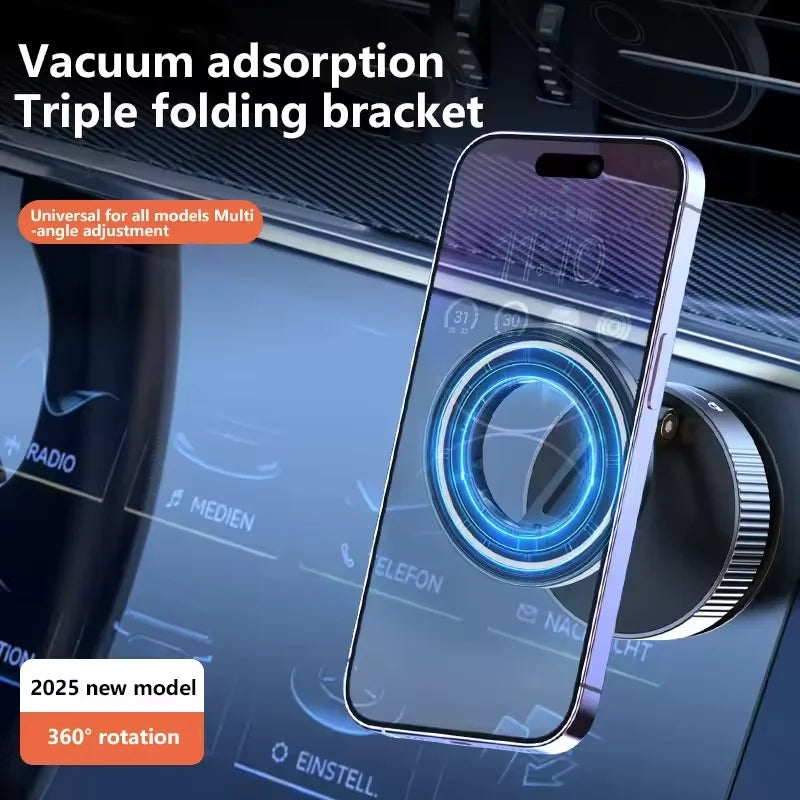 New Strong Magnetic Phone Holder Foldable Design 360° Adjustable Vacuum Car Mount For Cell Phone For Live Streaming 2026