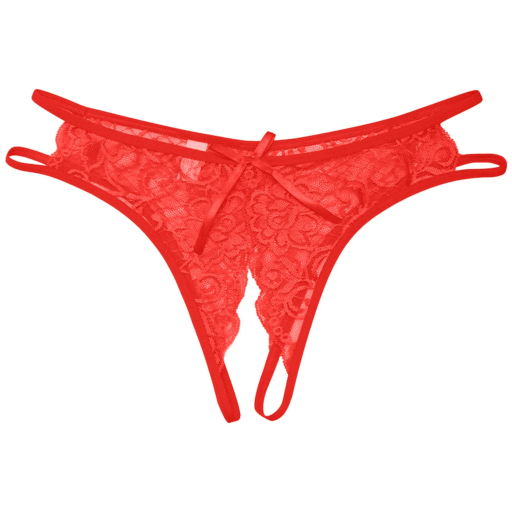 Sexy Open Crotch Panties Ladies Perspective Lace Lingerie Embroidered Bowknot Low-Waist Japanese Panties Breathable Pantys