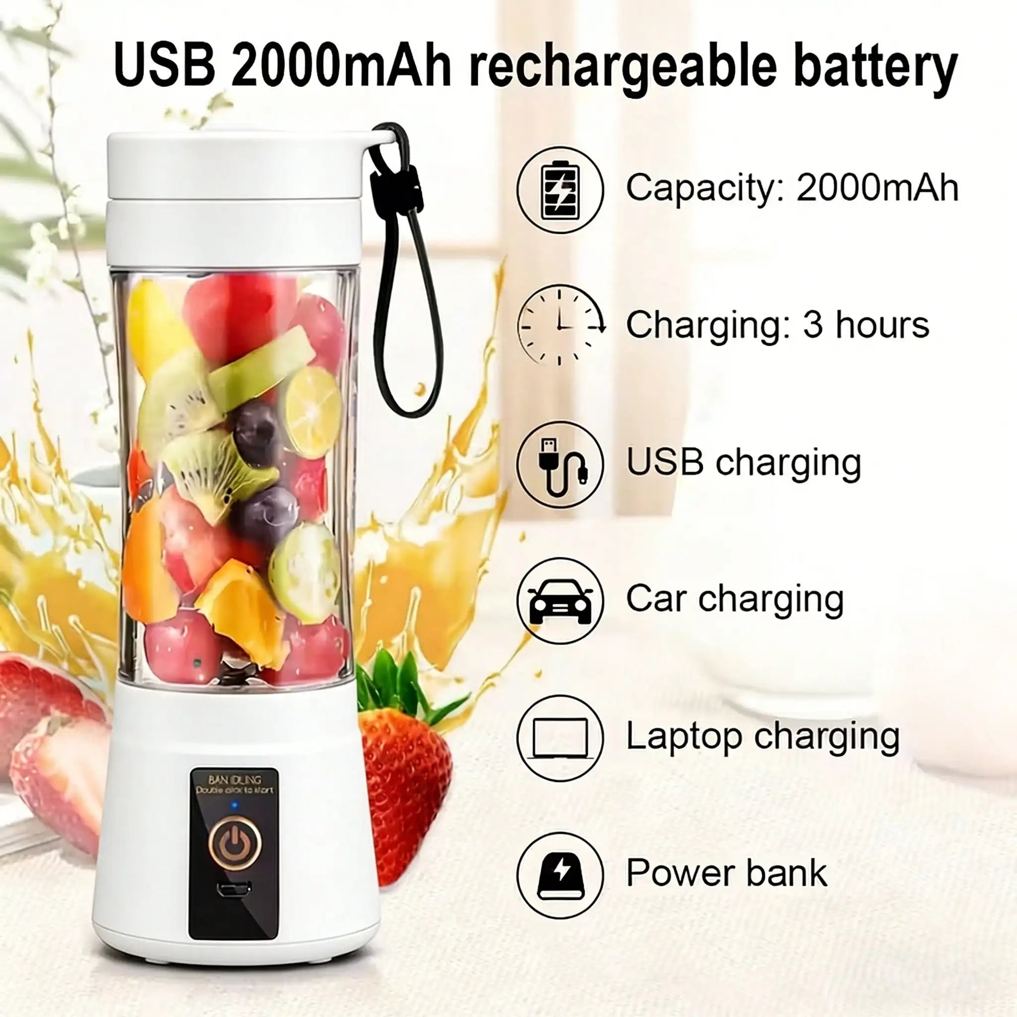 Gorgeous Portable USB charging mini blender and juicer - 3 modes, digital display, 12 blades, 15 OZ, easy to clean, sui
