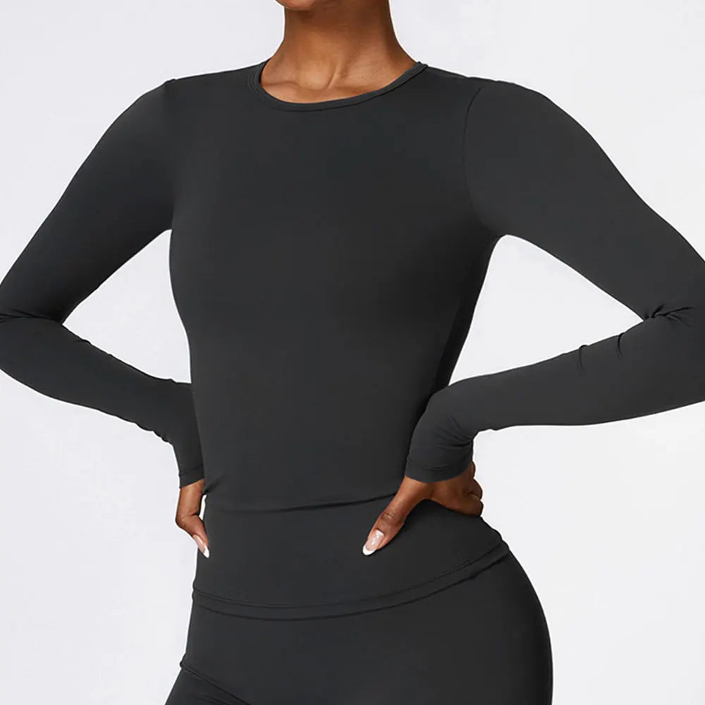 Women Yoga Solid Sports Top Long Sleeve Gym Workout Running Shirts Quick Dry Fitness Gym Sport Wear