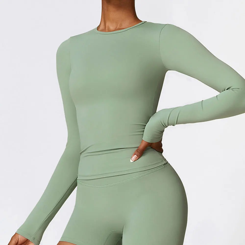 Women Yoga Solid Sports Top Long Sleeve Gym Workout Running Shirts Quick Dry Fitness Gym Sport Wear