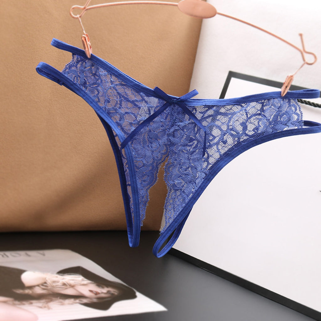 Sexy Open Crotch Panties Ladies Perspective Lace Lingerie Embroidered Bowknot Low-Waist Japanese Panties Breathable Pantys