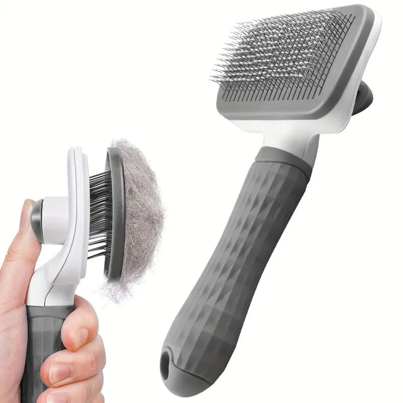 Dual-Use Dog Cat Grooming Brush 20×10×5.5cm, Self-Cleaning Slicker Comb with Round-Tip Bent Needles, Ergonomic Handle for Pet Hair