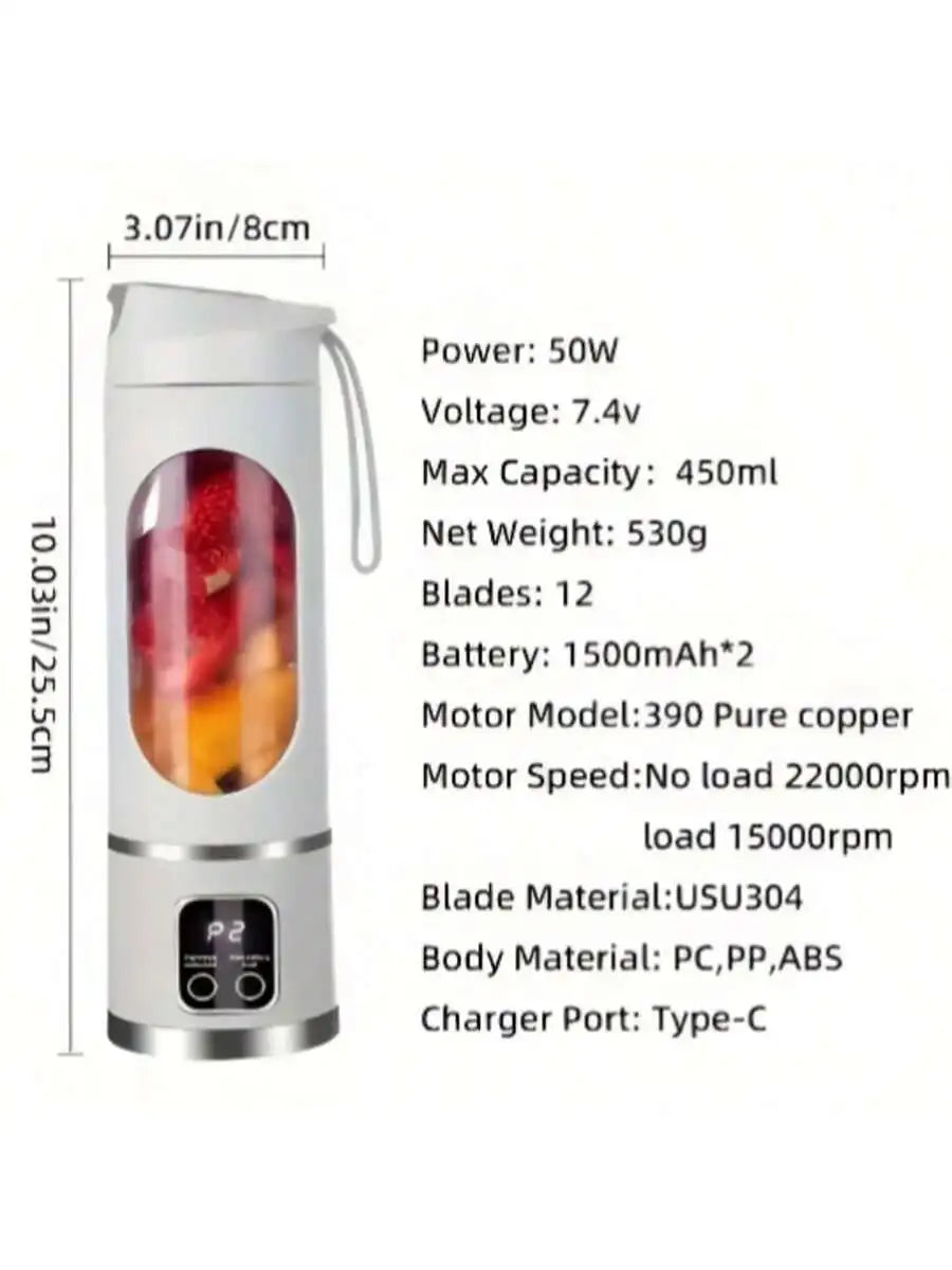 Gorgeous Portable USB charging mini blender and juicer - 3 modes, digital display, 12 blades, 15 OZ, easy to clean, sui