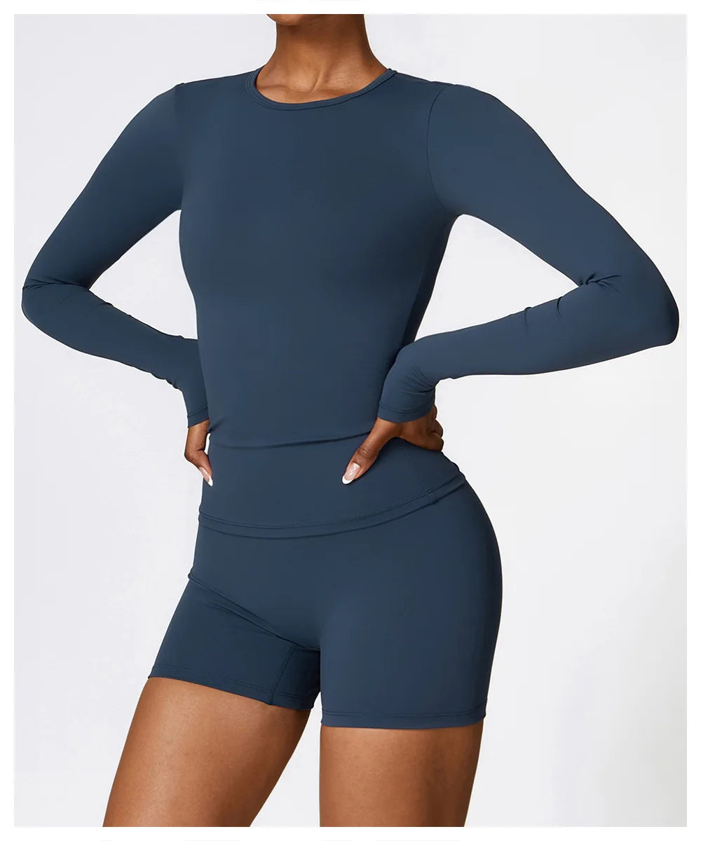 Women Yoga Solid Sports Top Long Sleeve Gym Workout Running Shirts Quick Dry Fitness Gym Sport Wear