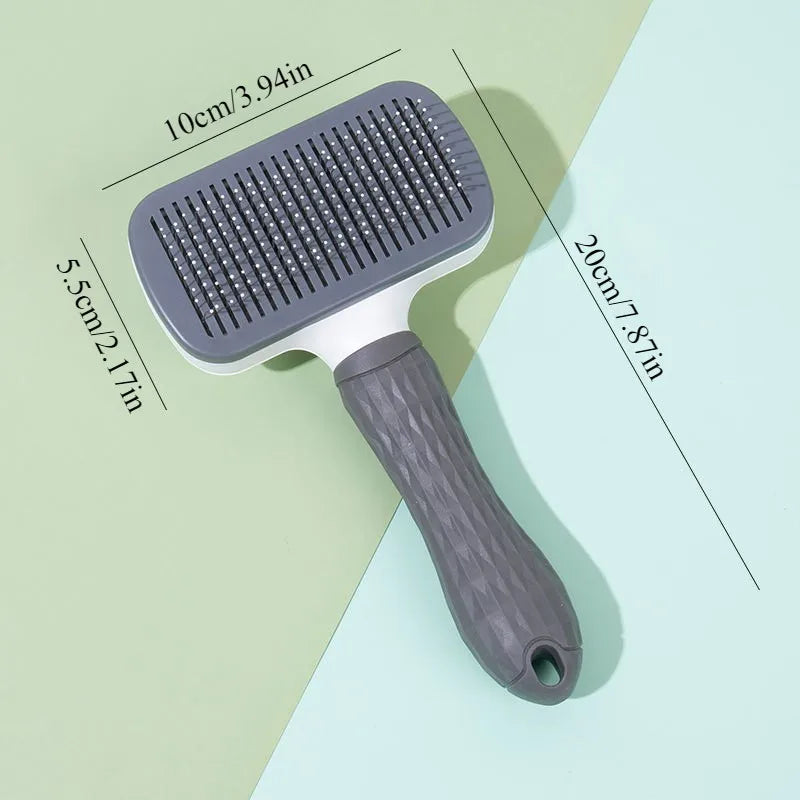 Dual-Use Dog Cat Grooming Brush 20×10×5.5cm, Self-Cleaning Slicker Comb with Round-Tip Bent Needles, Ergonomic Handle for Pet Hair
