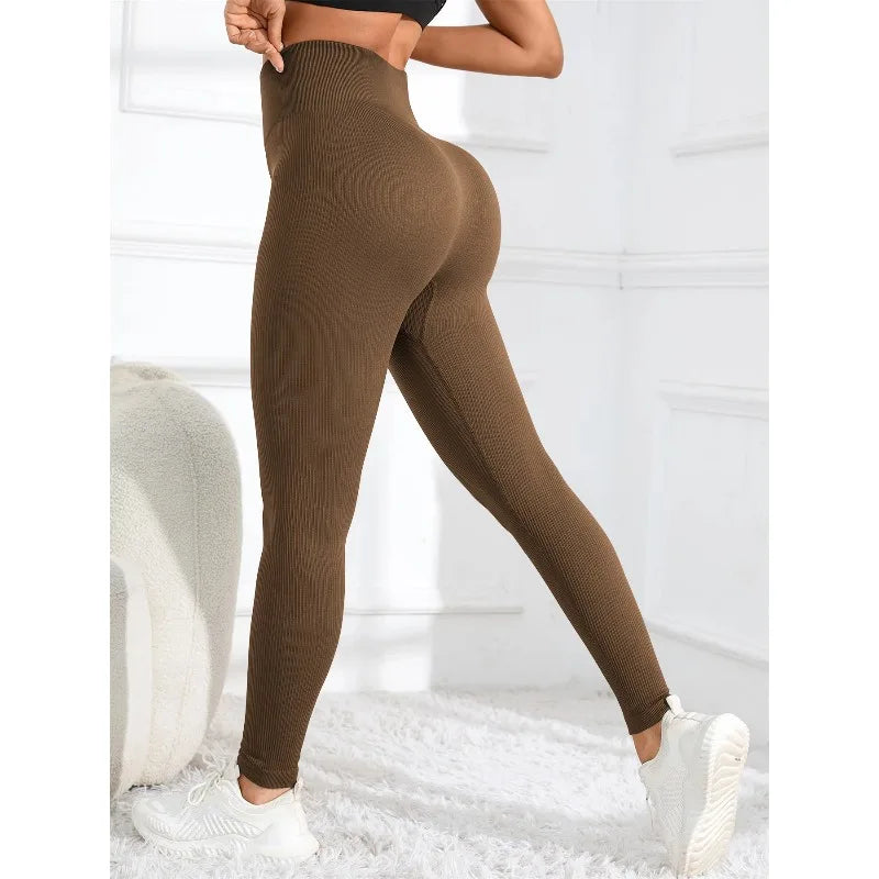 High Waisted Seamless Yoga Leggings Ribbed Sportswear Tights Fitness Apparel for Women Gym and Casual Wear for Fall & Winter
