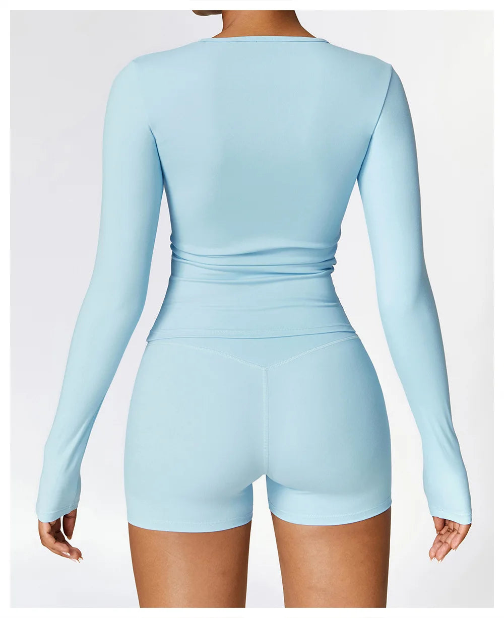 Women Yoga Solid Sports Top Long Sleeve Gym Workout Running Shirts Quick Dry Fitness Gym Sport Wear