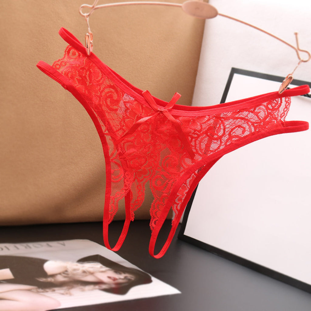 Sexy Open Crotch Panties Ladies Perspective Lace Lingerie Embroidered Bowknot Low-Waist Japanese Panties Breathable Pantys