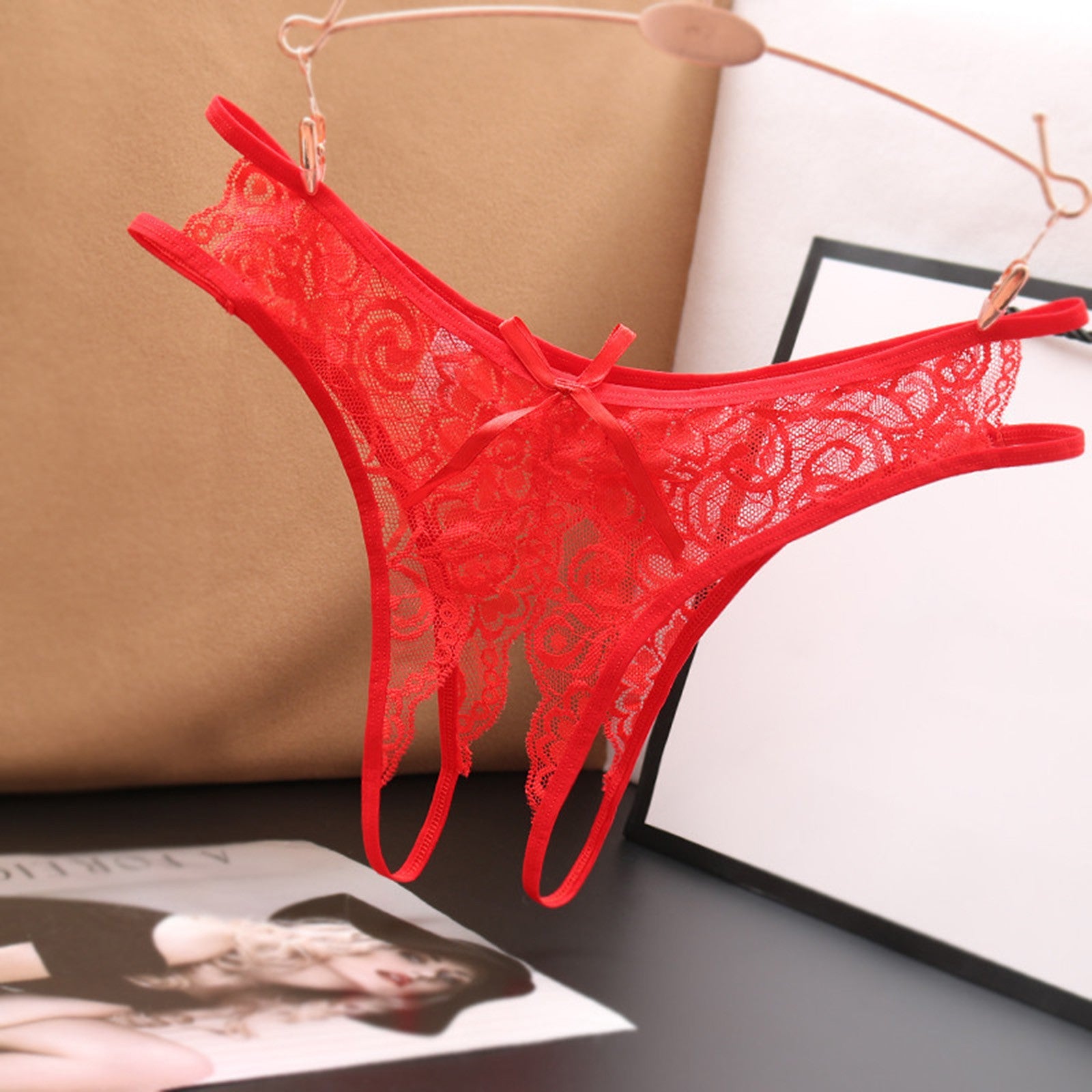 Sexy Open Crotch Panties Ladies Perspective Lace Lingerie Embroidered Bowknot Low-Waist Japanese Panties Breathable Pantys