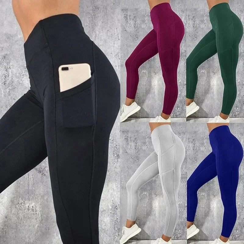 Yoga Fitness Women Leggings High Waist Tights with Pocket Gym Workout Running Stretchy Butt Lifting Casual Skinny Pants